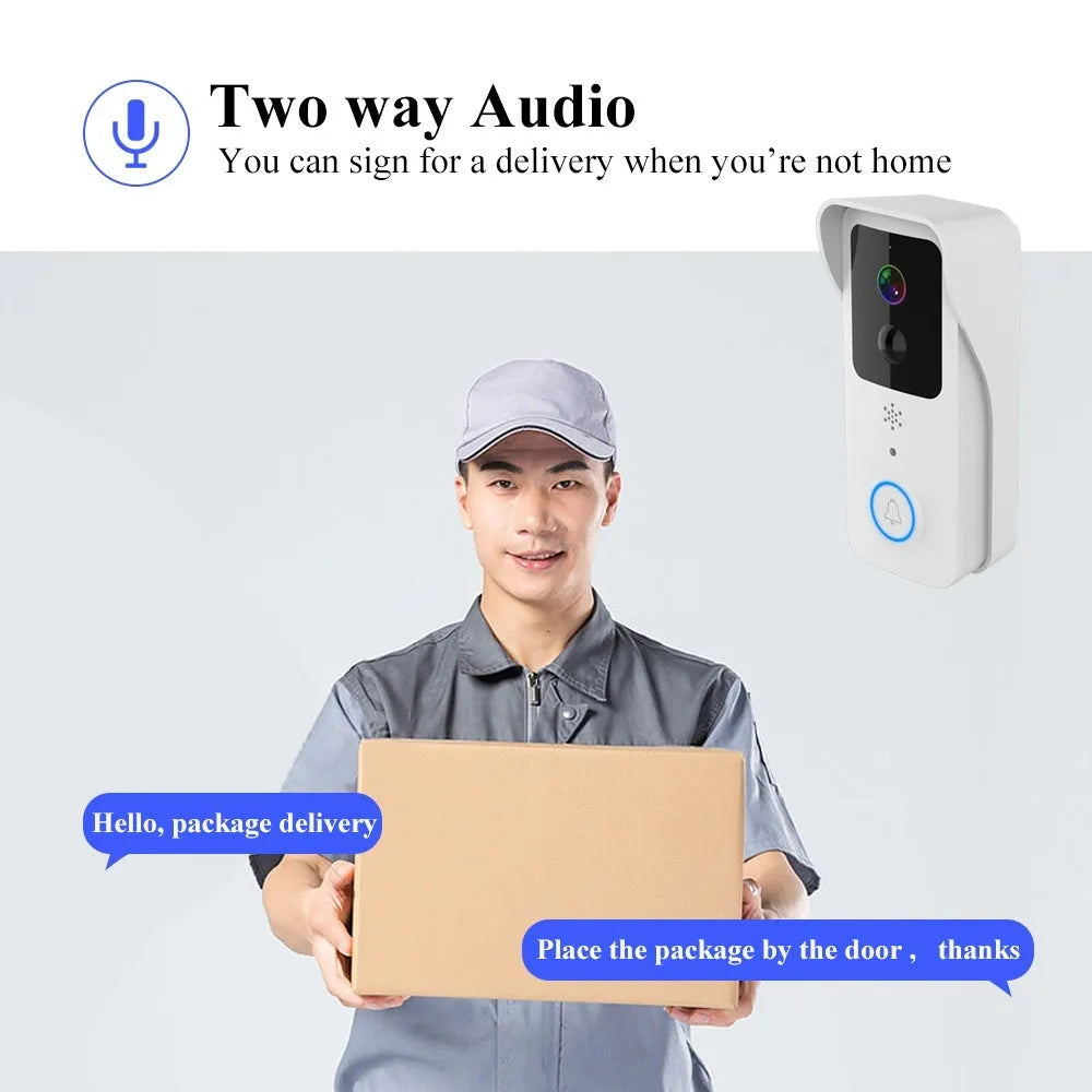 Black or white waterproof visual doorbell with HD camera lens and smart home security features