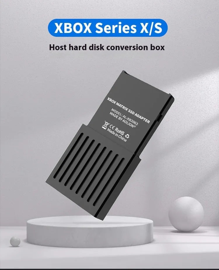 Aluminium Xbox Series X/S hard disk switching box with CFexpress to M.2 SSD interface, screwdriver, and manual.