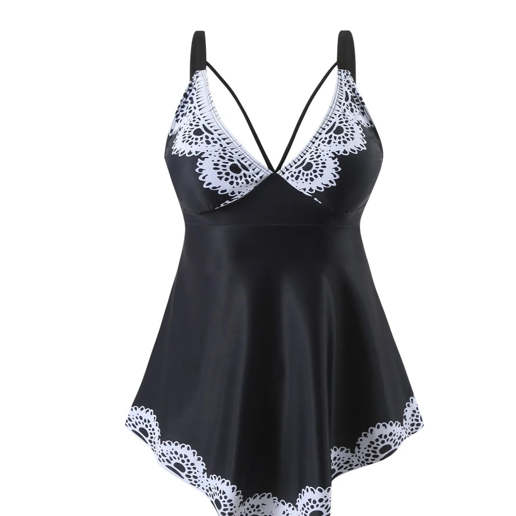 Green plus size two-piece bikini swimsuit with backless design.