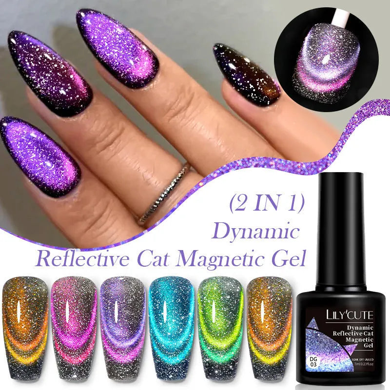Cat eye series nail polish gel with diamond fragments and glitter in six colour options