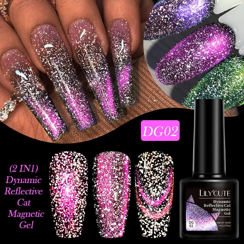 Cat eye series nail polish gel with diamond fragments and glitter in six colour options