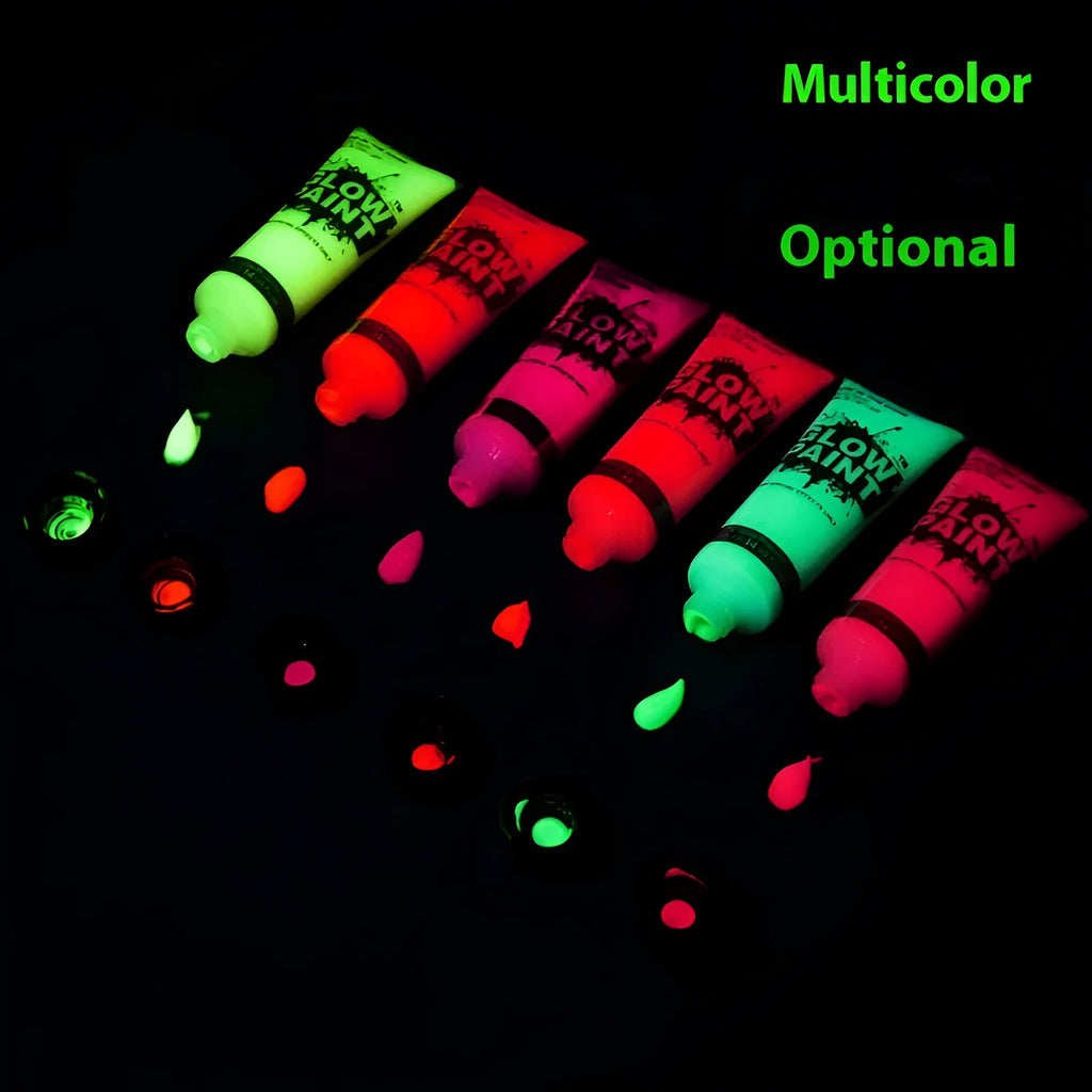 25ml neon face paint tubes in red, yellow, green, purple, orange, and pink colours with safe non-toxic gouache formula