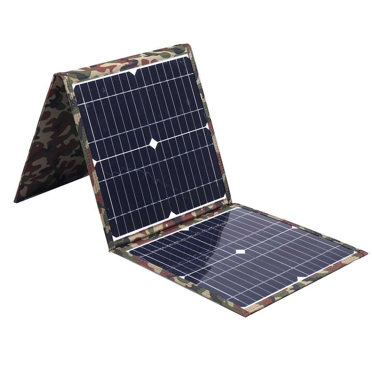 Black foldable 36W solar panel with car charger and cables for portable outdoor power