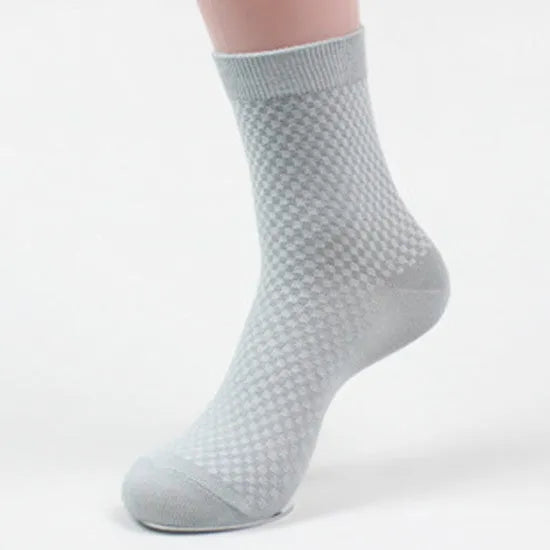 Men's bamboo fibre business socks in five neutral colours showing small square pattern