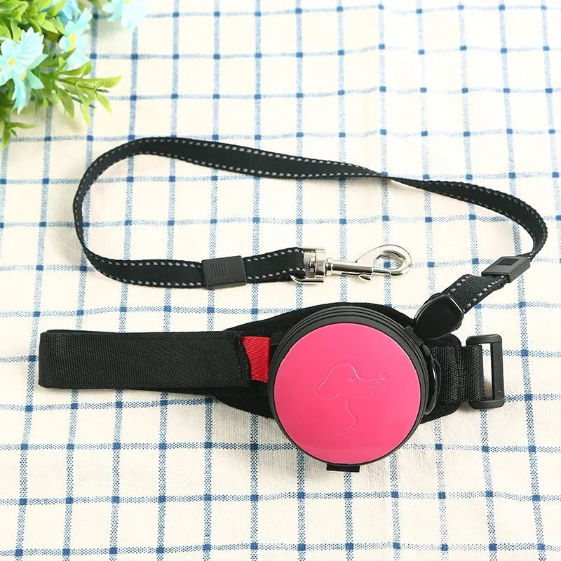 Automatic retractable dog leash extended to 3 metres, shown in vibrant orange colour.