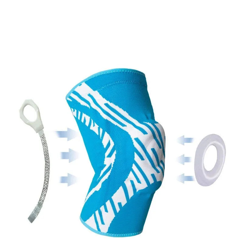 Men's nylon basketball knee pads in black and blue colours showing knee protection design