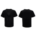 Drum black loose-fit men's V-neck short sleeve t-shirt with tassel detail on the collar.