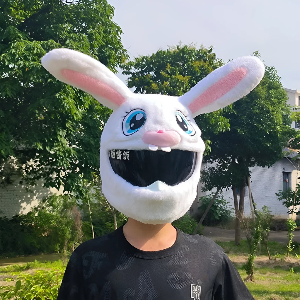 White long-eared rabbit head decorative cover for motorcycle helmet