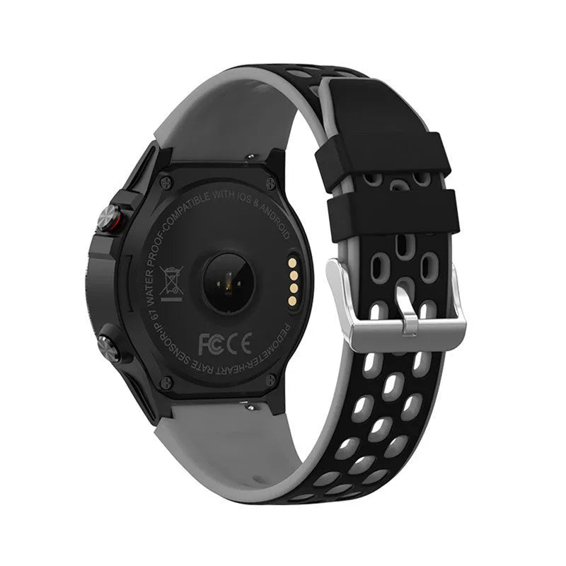 Blue silicone strap 1.3 inch outdoor sports smart watch displaying health metrics on its screen.