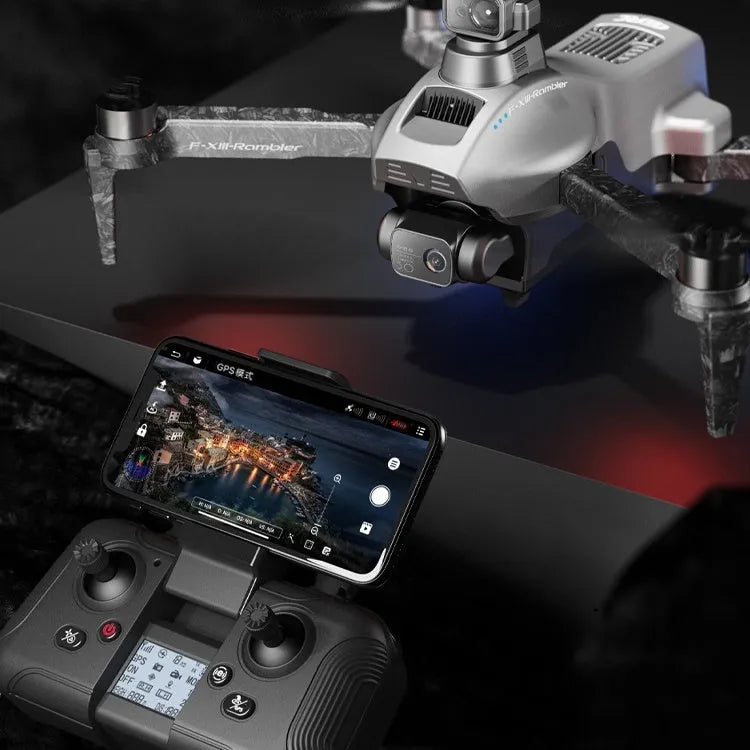 White folding quadcopter drone with 4K camera and obstacle avoidance sensors