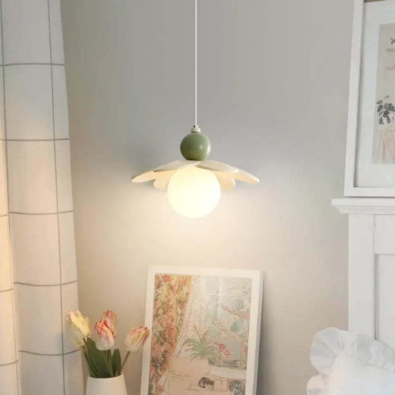 Modern minimalist cream bedside chandelier with pink finish and full spectrum light option for bedroom