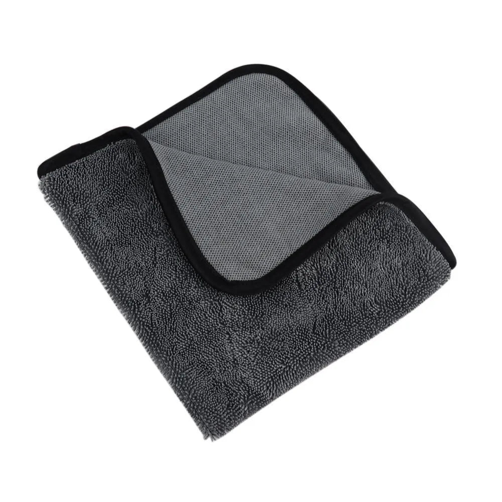 Grey 40x40cm microfiber car wash towel for automotive drying.