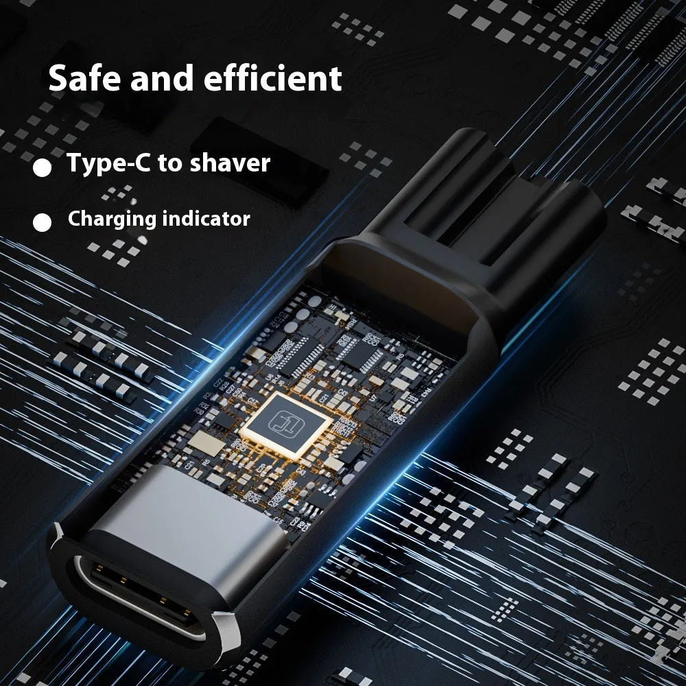 Black or grey aluminium alloy USB-C charging adapter for 4.3V electric shavers and clippers