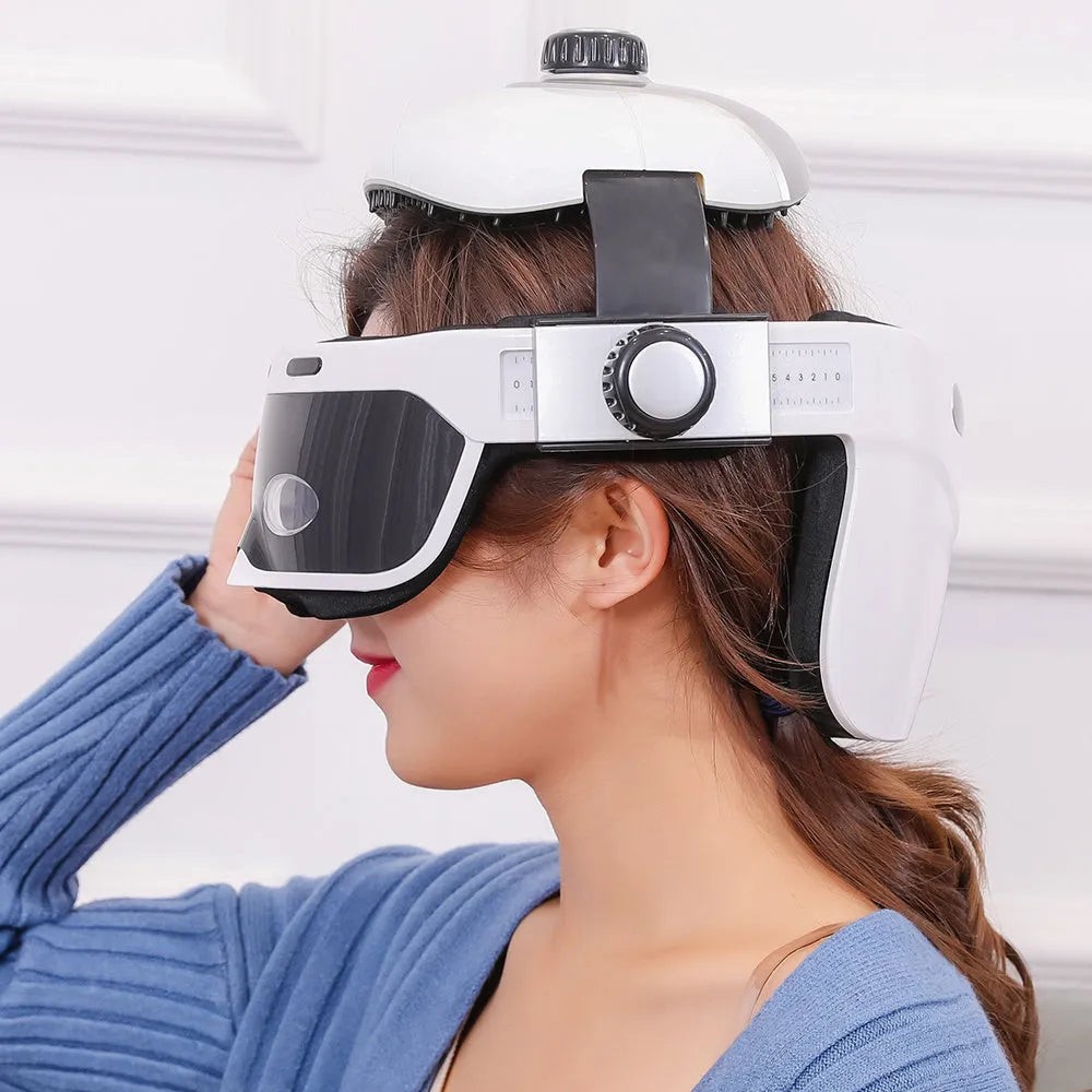 Electric eye massager in white and black with LCD remote controller and USB charging cable