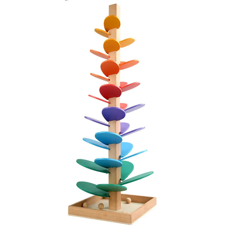 Baby educational ball wooden rainbow music tree with 10 colourful beads on wire tracks, 22.5 x 71cm