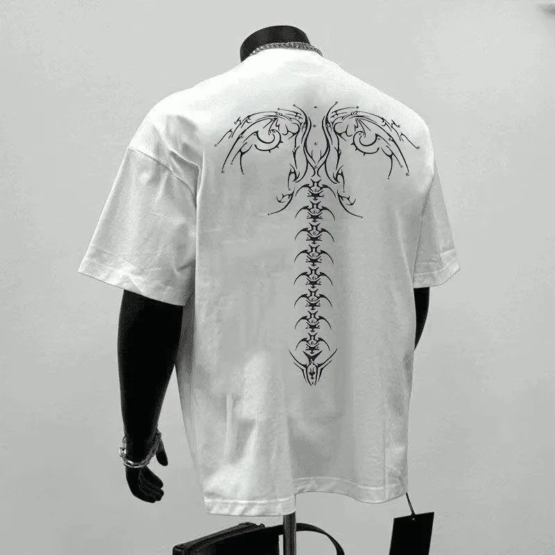 Men's black and white short sleeve printed cotton top with loose fit business styling