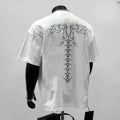 Men's black and white short sleeve printed cotton top with loose fit business styling