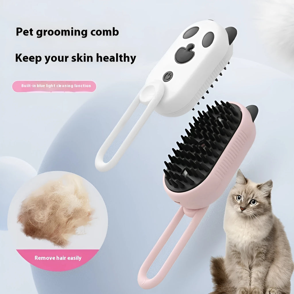 Avocado green pet grooming spray brush with comb head and attached 200ml essence bottle.