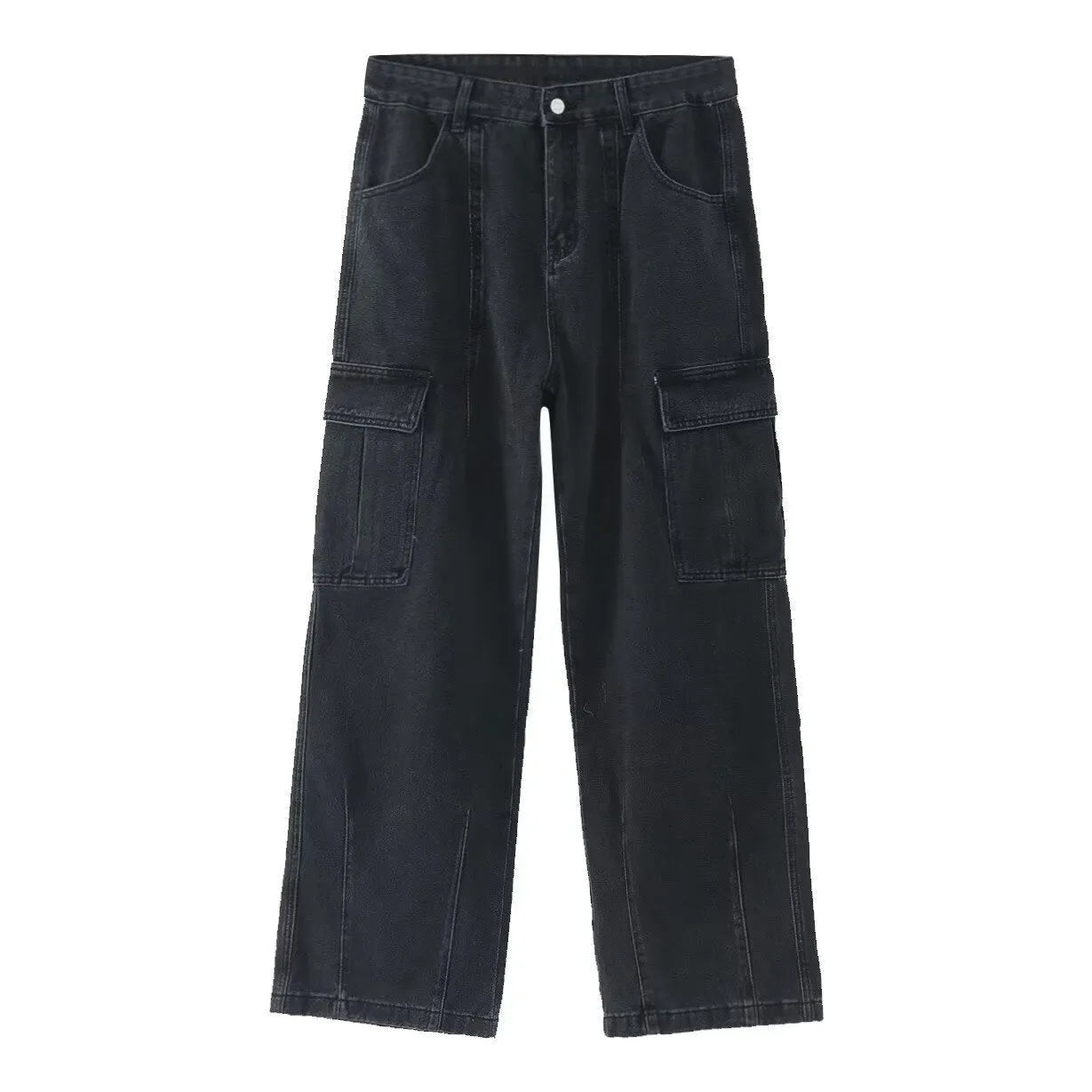 American retro loose straight leg cotton denim workwear jeans in blue with zipper fly
