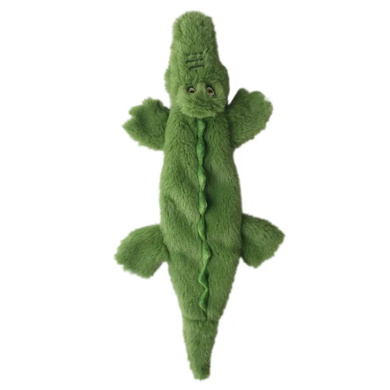 Green crocodile squeaky dog toy with no-stuffing design for aggressive chewers