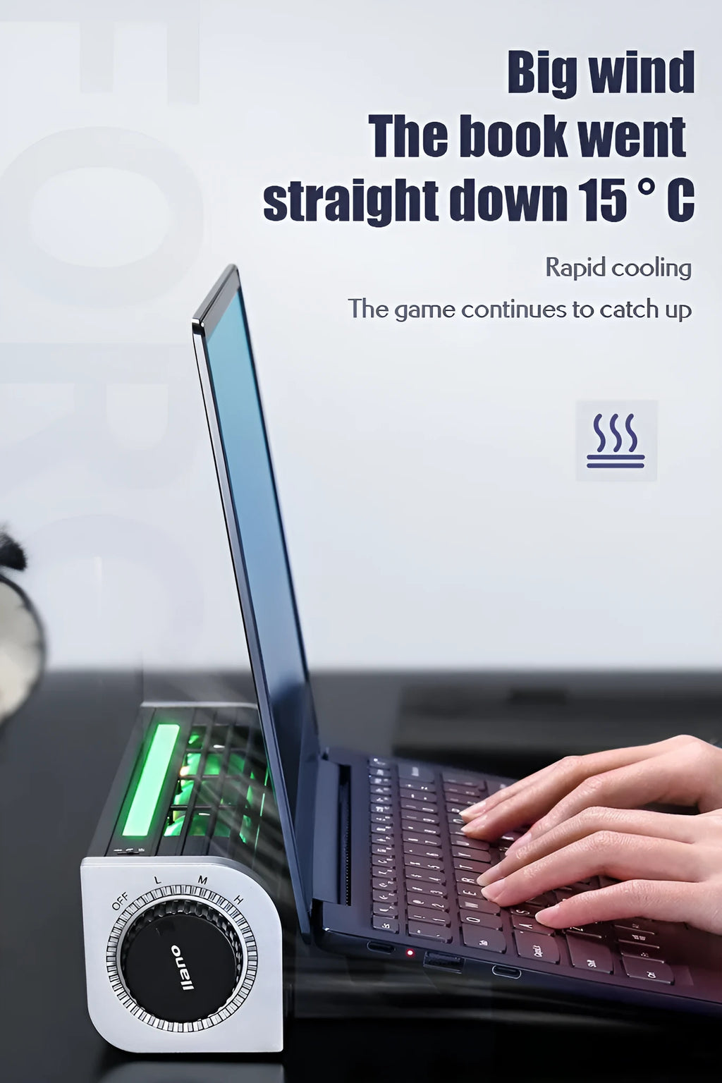 Black notebook cooling pad with dual fans and USB cable, optional support stand version
