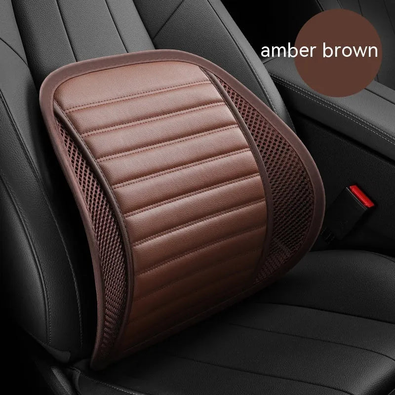 Memory foam car lumbar support cushion with adjustable straps shown in sapphire blue colour