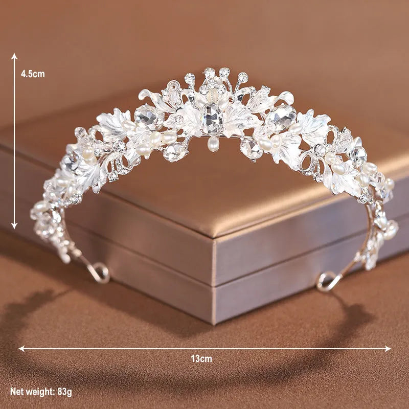 Gold and silver alloy pearl crown headdress with electroplated finish for women's wedding and birthday hair styling