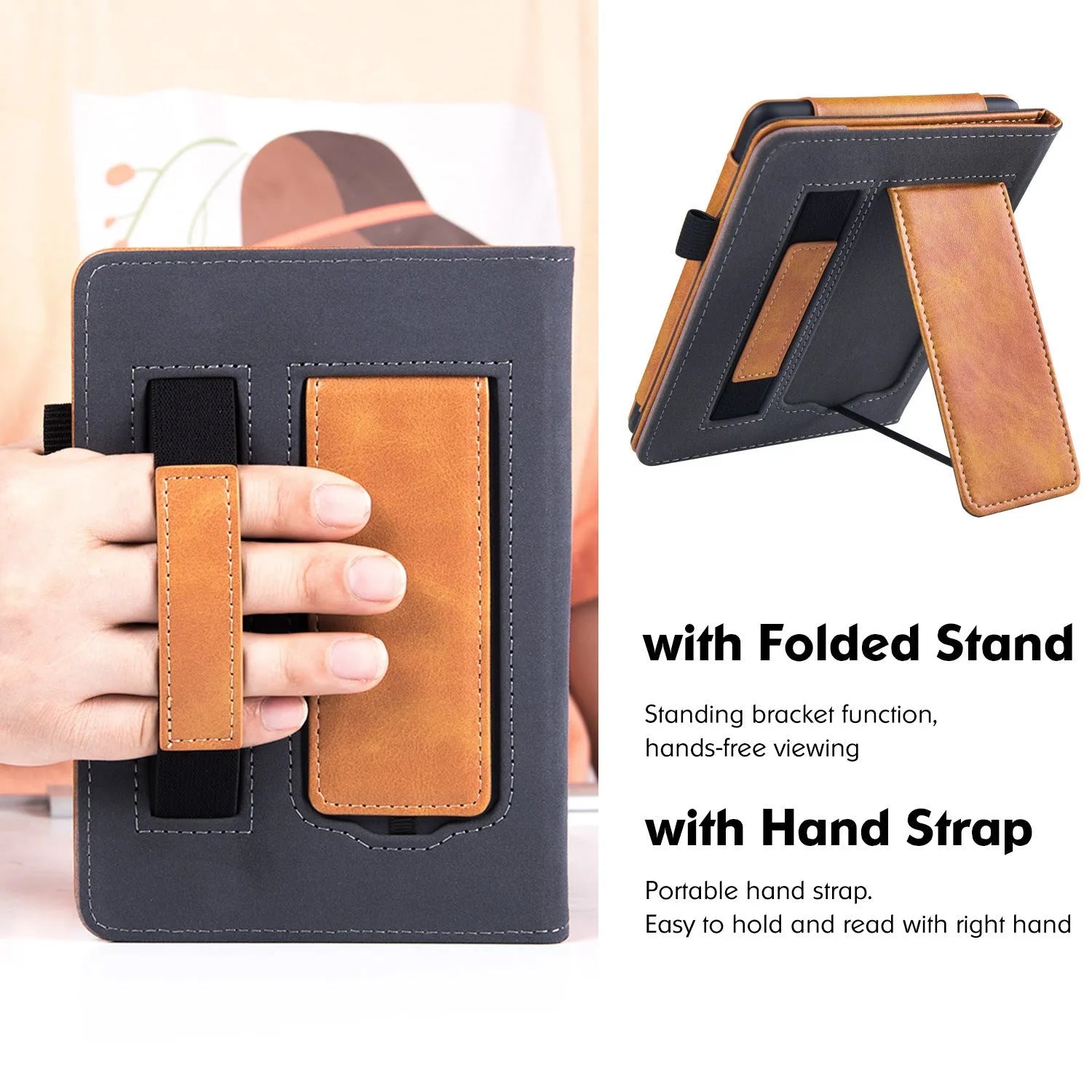Kindle Paperwhite 5 leather case with built-in wrist strap in assorted colours
