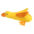 Yellow teddy-shaped rubber dog toy with squeaker duck sound and food leak holes