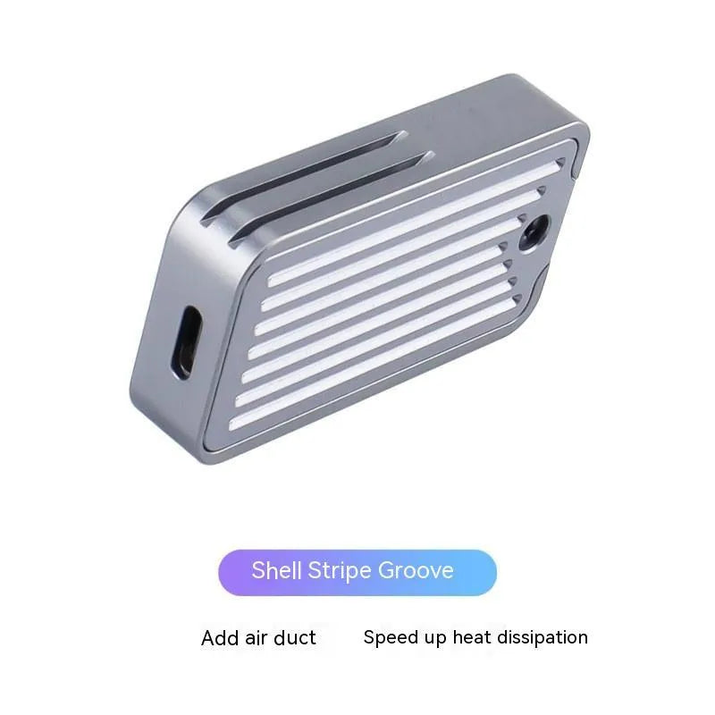 Aluminium alloy M.2 NVMe SSD enclosure measuring 5.2cm by 2.8cm