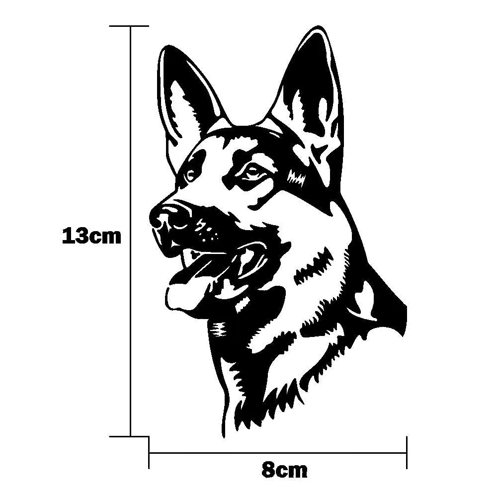 Reflective Alsace Shepherd hunting dog car sticker measuring 13x8 cm