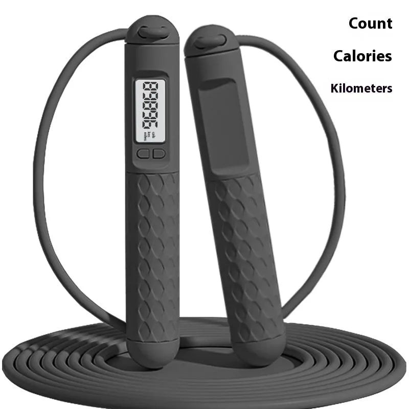 Black ABS fitness skipping rope with bearings for fat reduction and cardio exercise