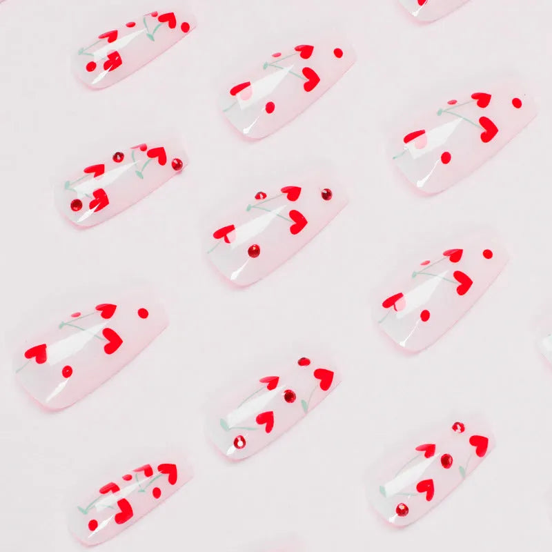 Red diamond and small cherry design nail art armour sheets, 24 pieces with adhesive