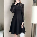 Black polyester lace long sleeve underdress with regular sleeve type shown on white background