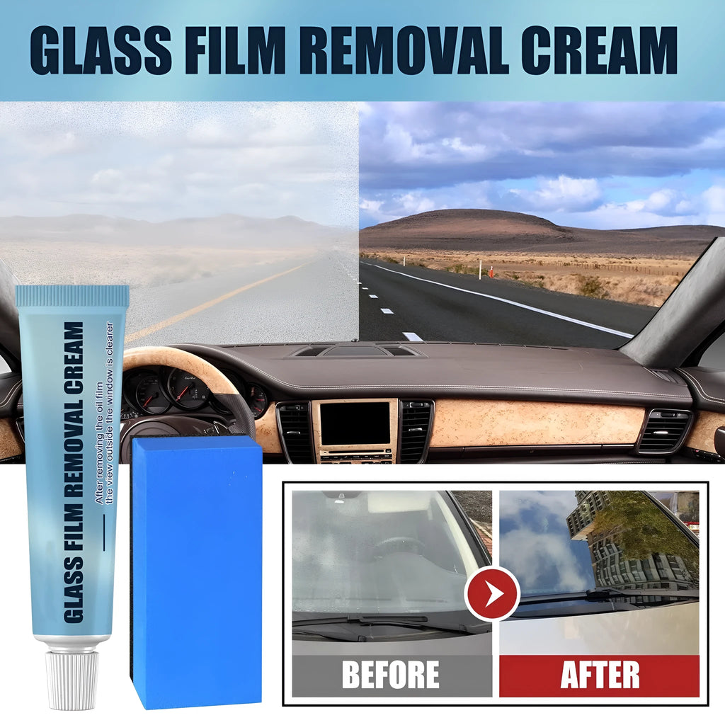 Blue car window oil film remover with soft sponge applicator for glass cleaning
