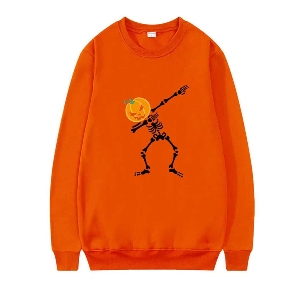 Long sleeve printed crew neck top in black red yellow white or orange red for autumn winter leisure wear