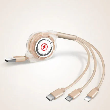 3-in-1 telescopic charging cable extended to 120cm with split connectors and titanium alloy interfaces