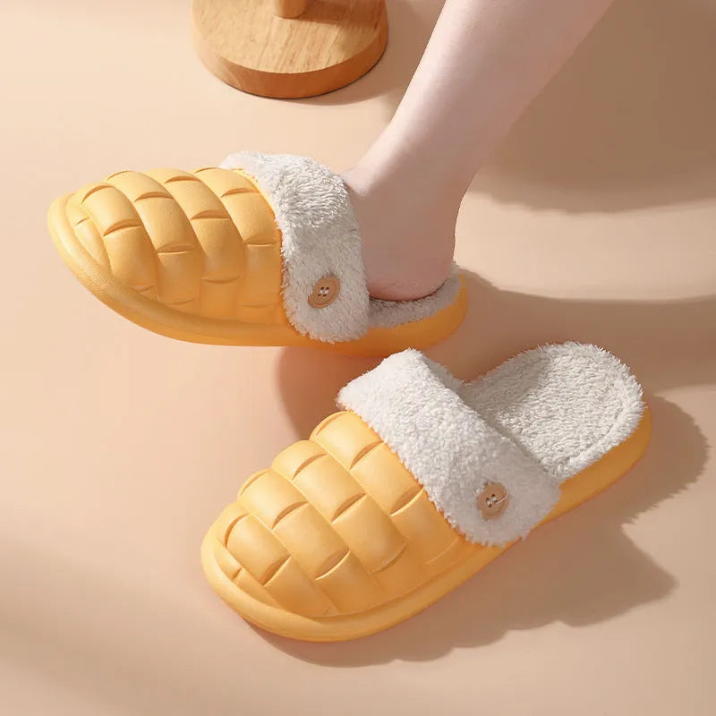 Women's detachable EVA slippers with plush lining in pink, green, yellow or white colours