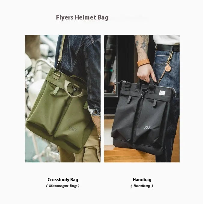 Medium retro canvas crossbody shoulder bag in military green with 15-inch laptop capacity