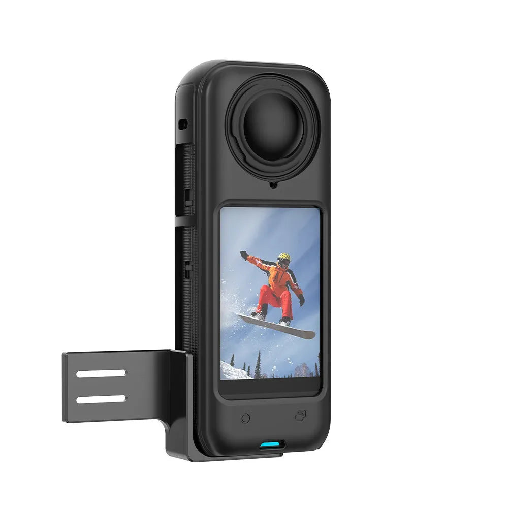 Black aluminium household microphone expansion bracket with bottom 1/4 hole for tripod or selfie stick connection