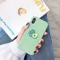 Cartoon avocado design TPU phone case for iPhone models showing back cover with fruit artwork