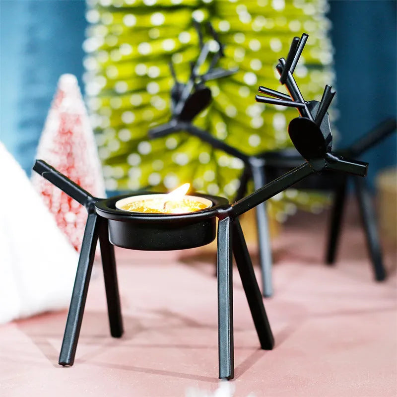 Black iron Christmas deer candlestick holder with elk antler design