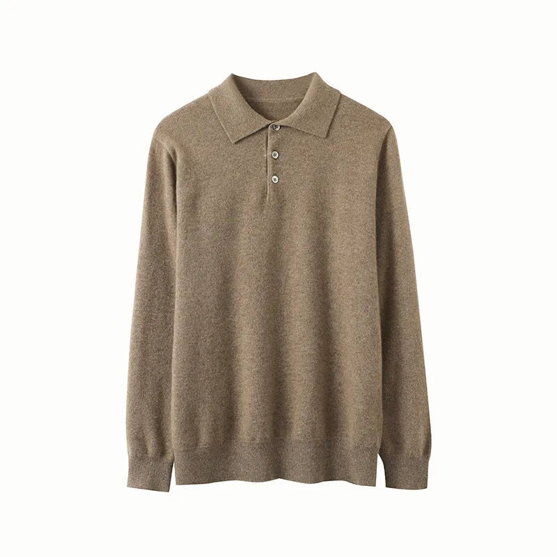 Men's cashmere polo collar pullover sweater in loose fit with short sleeves