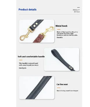 Roran high-grade PU leather pet traction belt in black or maroon colour with adjustable length options