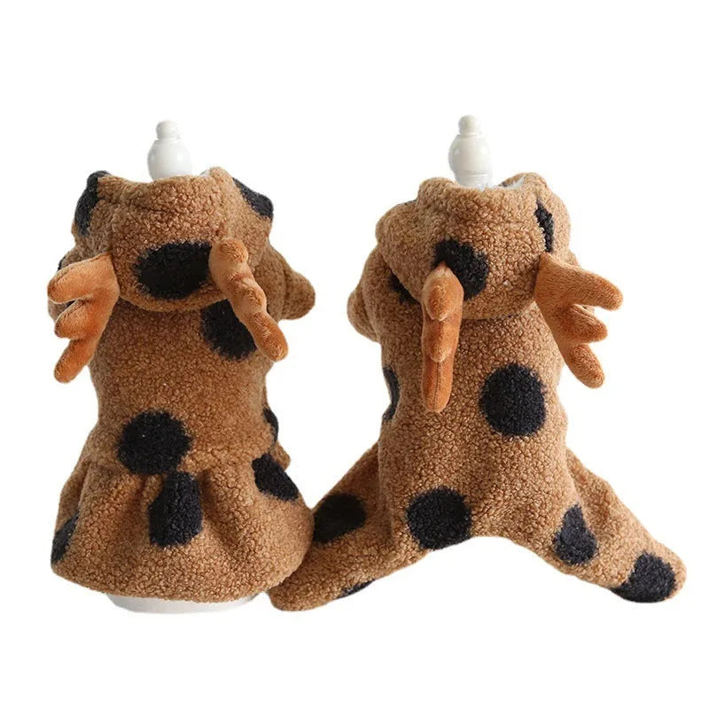 Polka dot pet clothing with elk couple pattern in four-legs and skirt styles for dogs and cats