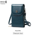 Anti-magnetic phone bag retro wax leather with stitching vertical square shape crossbody strap unisex