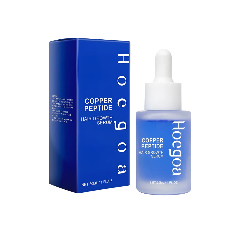 Copper peptide hair growth serum 30ml bottle with castor oil, avocado oil and coconut oil ingredients