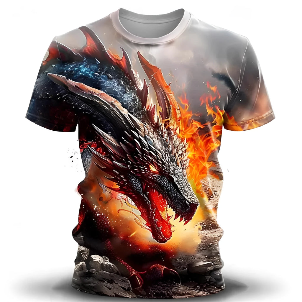 Men's short-sleeve T-shirt with a large 3D wind dragon graphic print on the front.