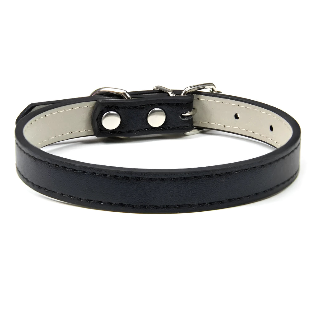 Small medium dog PU collar in monochrome casual style, multiple colours and sizes from XS to XXL