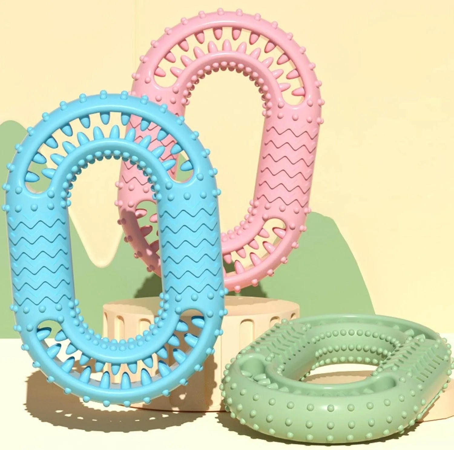 Blue o-ring shaped dog toy for aggressive chewers measuring 12.5 cm